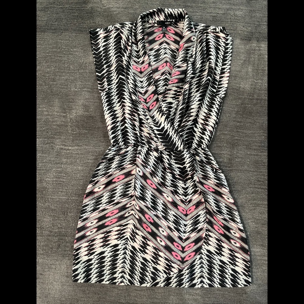 Aqua Aztec Print Elastic Waist Mini Dress Size XS